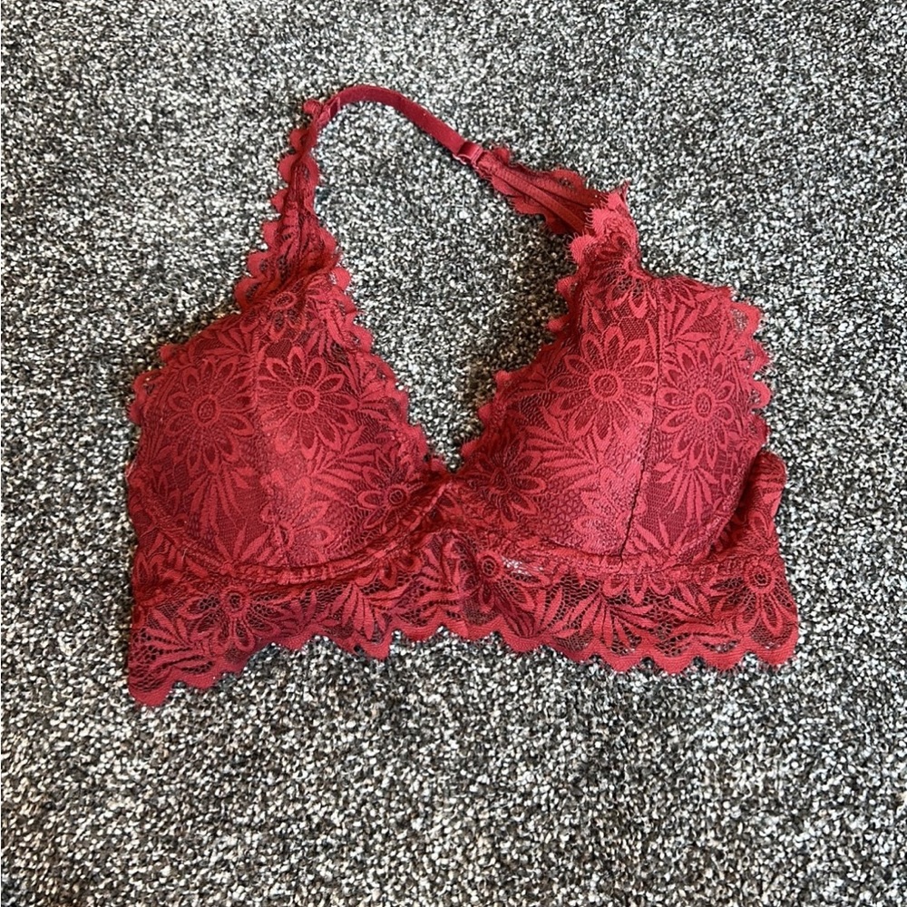 Victoria’s Secret Burgundy Lace Halter Lined Push-up Bra Size Small
